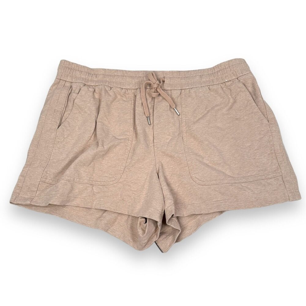 Athleta Farallon Heathered Shorts Womens 18 Cotton Beige Pink Pockets Drawstring